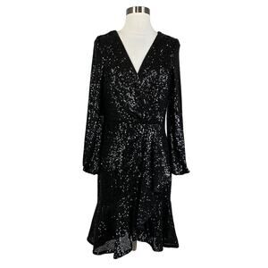 Eliza J Women's Cocktail Dress Size 6 Black Sequined Long Sleeve Fit and Flare